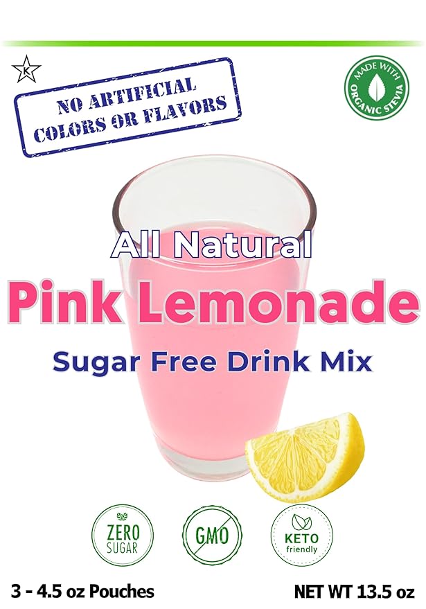 GramZero All Natural Pink Lemonade Zero Calorie Sugar Free Drink Mix Great For Nutrition Club Loaded Tea Stevia Sweetened