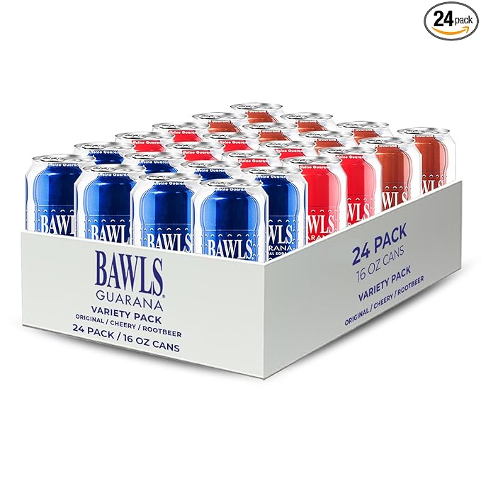BAWLS Guarana Variety Pack BAWLS Guarana Drink Guarana Soda Guarana Fueled Soda for Energy High Energy Caffeinated Drink 16oz 24 Pack Cans