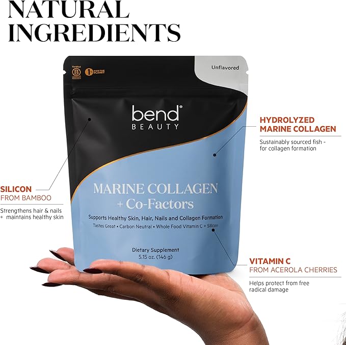 Bend Beauty Marine Collagen + Co-Factors | Unflavored Collagen Powder | Hydrolyzed Collagen Supplement | Fish Collagen Peptides + Silicon + Vitamin C | Supports Healthy Skin Hair and Nails