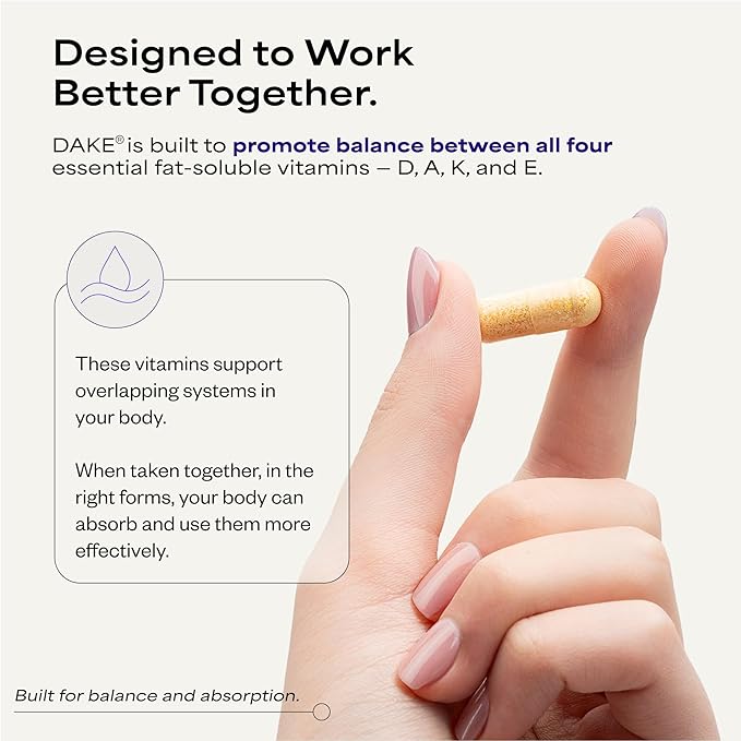 DAKE by Dave Asprey | Synergistic Blend of Essential Vitamins D-A-K-E | Vitamin D2 + K2 + A + E Supplement for Immune Support Bone &amp Joint Support &amp Heart Health | 60 Day Supply