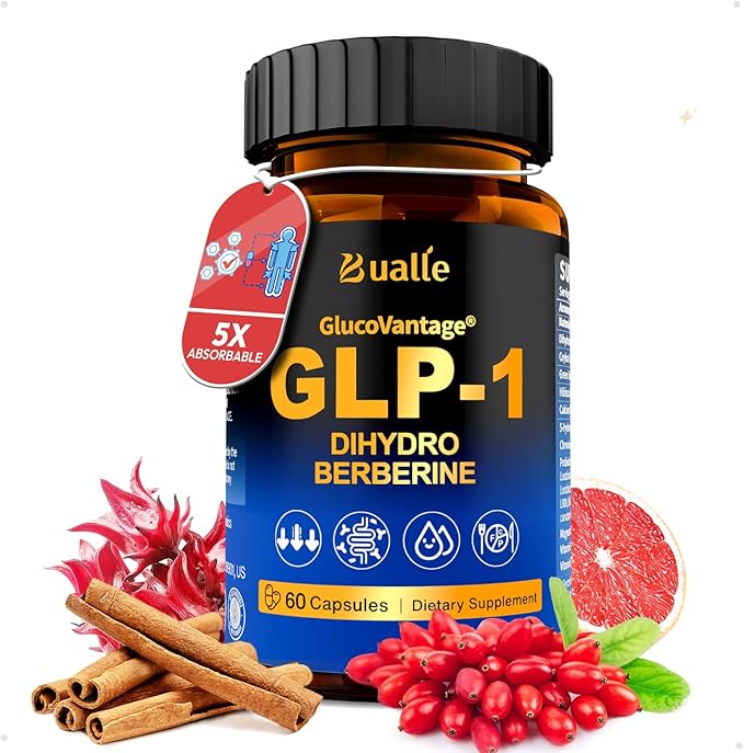 Bualle Support GLP-1 Supplement Weight Loss | GlucoVantage® DHB + Akkermansia Probiotic | Super Berberine with Ceylon Cinnamon for 5X Bioactive Appetite Metabolic Gut &amp GLP 1 Weight Loss 60ct