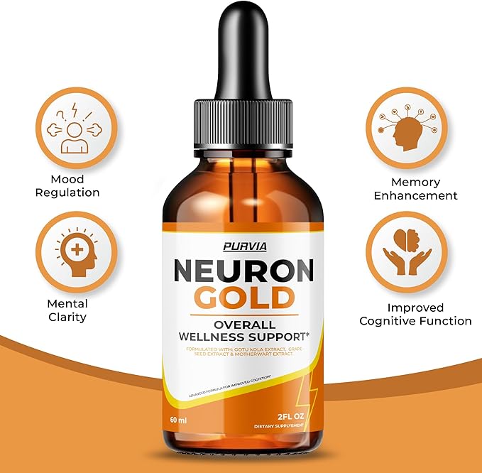 Neuron Gold Drops NeuronGold Liquid Supplement Neuropathy Nutritional Support For Health Relief Nerve Pain Vitamins Stimulator Essentials Regeneration for Memory Focus Concentration Clarity (2oz)