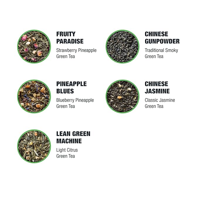 Tiesta Tea - Green Loose Leaf Tea Gift Set Medium Caffeinated Assorted Blends 5 Pouches of Hot &amp Iced Brews Variety Pack Chinese Gunpowder Chinese Jasmine &amp Fruity Green