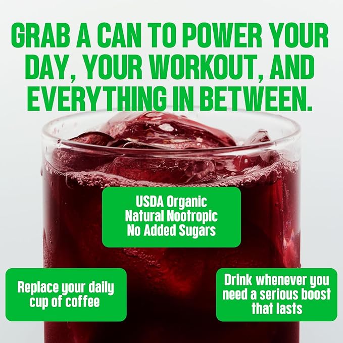 Joggy Energy Drink | Cherry Lime 12pk (8.4oz) | USDA Organic No Added Sugar Plant-Based Energy with Juice &amp Natural Caffeine + L-Theanine | Pre-Workout Focus Drink | No Jitters Vegan Gluten-Fr