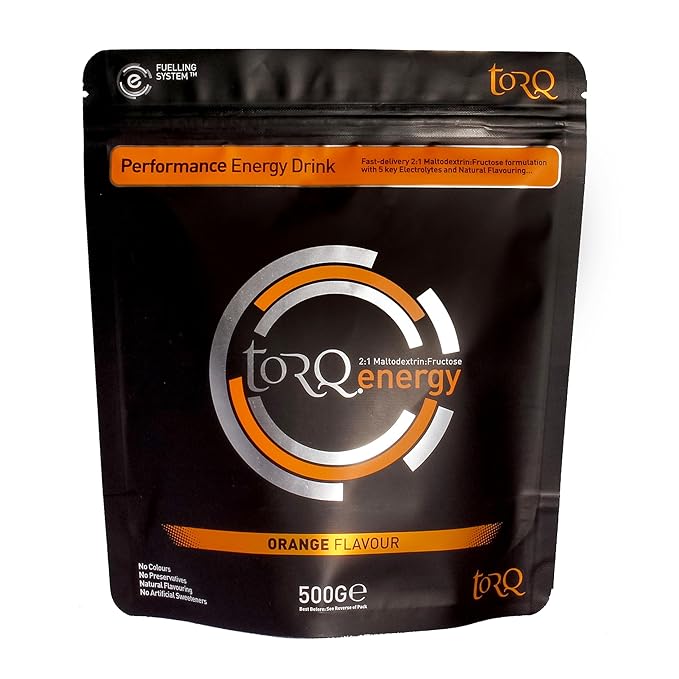 Torq Energy Drink Natural Orange Isotonic Energy Drink Powder - Electrolyte Powder Energy Drinks High Carbohydrates 30g per 500ml and Sodium - 15 Servings - 500g