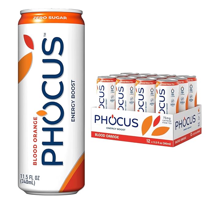 Phocus Energy Boost Crisp Apple &amp Blood Orange Bundle | 11.5 Fl oz (Pack of 24) | No Sugar | 75mg Caffeine + L-Theanine | 0 Calories