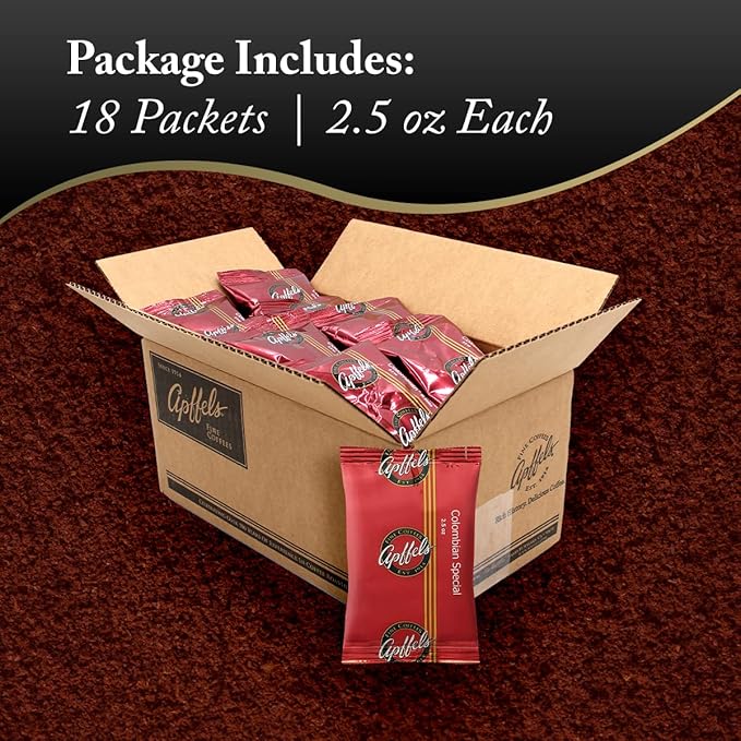 Apffels Colombian Special – Ground Medium Roast 100% Arabica Coffee (18 pack – 2.5 oz Each)