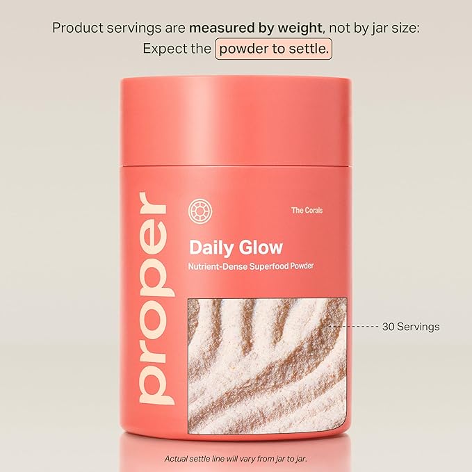 Proper The Corals Daily Glow Beauty Blend - Nutrient Dense Superfood Powder with Collagen Peptides Hyaluronic Acid Powder Vitamin C and MSM. Hair Skin Nail Vitamin Supplement for Women &amp Men