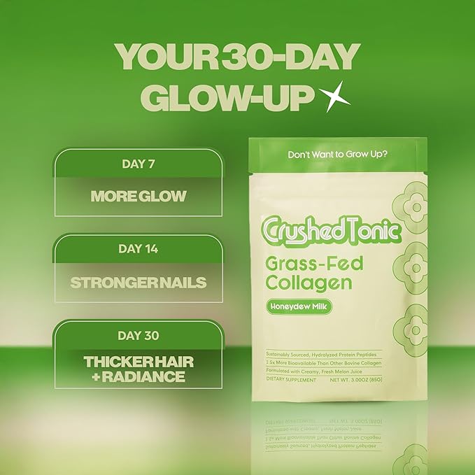 Crushed Tonic Bovine Collagen Powder Korean Beauty Drink with Hydrolyzed Collagen Peptides for Skin Hair &amp Nails | Gluten-Free Halal &amp Kosher (Honeydew Milk 30 Servings (150 g) Pouch)