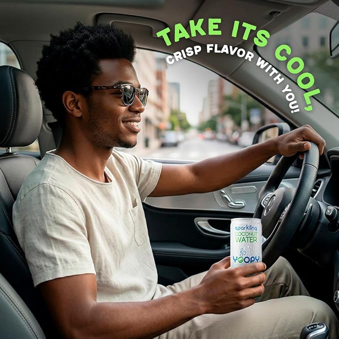 Yoopy Sparkling Coconut Water – Lightly Carbonated Tropical Drink No Sugar Added Healthy Soda Alternative Refreshing Non Alcoholic Beverage - 12 pack (8.45 fl oz cans)