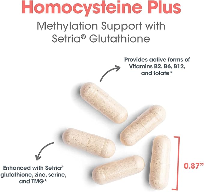 Allergy Research Group Homocysteine Plus Supplement - with Setria Glutathione Vitamin B Complex Trimethylglycine Vegetarian Capsules - 90 Count