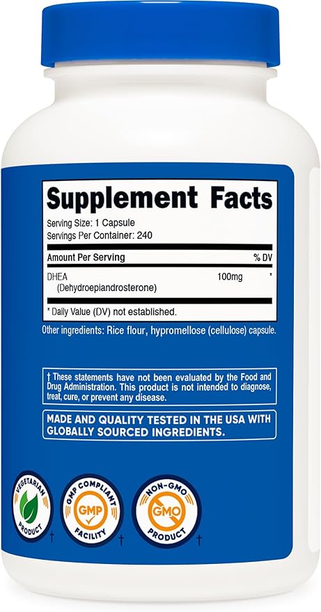 Nutricost DHEA 100mg 240 Capsules - Gluten Free Soy Free Non-GMO Supplement