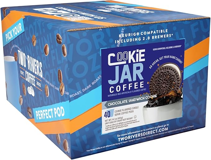 Cookie Jar Sandwich Cookie Coffee Pods 40 Single-Serve Pods Compatible with Keurig K Cup Brewers Convenient Brewing Smooth Aroma
