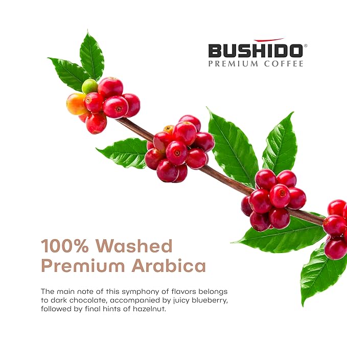 BUSHIDO Black Katana Premium Whole Bean Coffee 2.2 lb (1kg) Bulk Bag Medium Roast 100% Arabica - Rich &amp Smooth Taste with Dark Chocolate Notes - Non-Bitter Espresso Beans - Imported from the Nethe