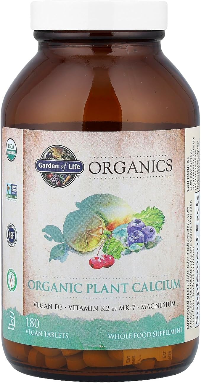 Garden of Life Calcium Supplement with Magnesium &amp Organic Vitamin D3 K2 Made from Whole Foods Gluten-Free 180 Count