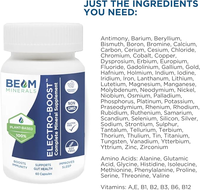 Beam Minerals Complete Multi-Mineral Capsules | Electro-Boost Plant-Based Electrolytes and Micronutrients for Men and Women | Help to Boost Immunity Support Gut Health and Improve Sleep | 60 Capsules