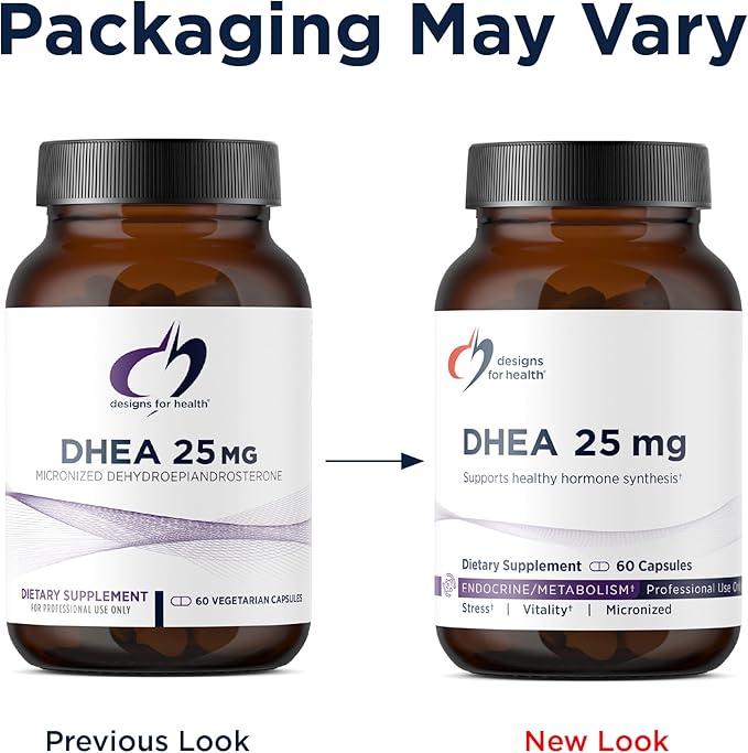 Designs for Health DHEA 25mg - DHEA Supplement for Men + Women - Supplement to Help Support Healthy Aging Muscle Integrity Energy + Hormonal Synthesis - Non-GMO (60 Capsules)