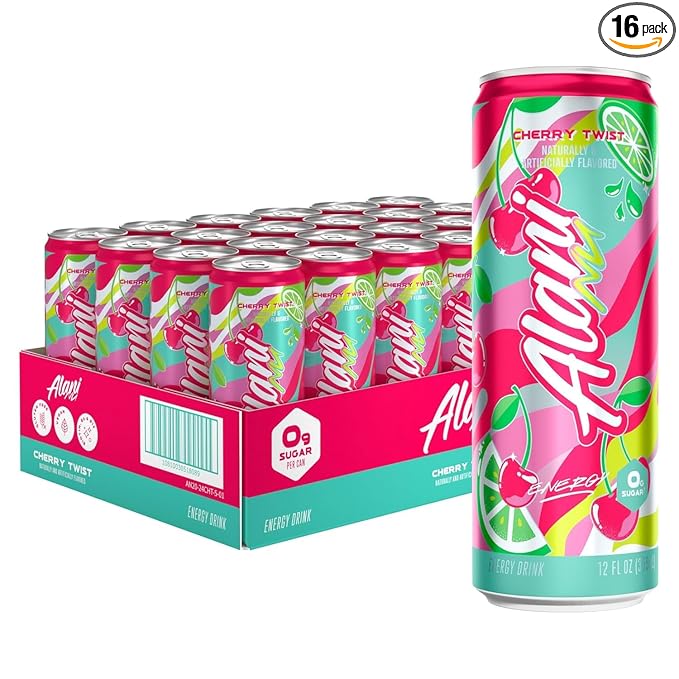Cherry Twist Sugar Free Low Calorie Energy Drinks | 200mg Caffeine | Pre Workout Performance with Antioxidants | Biotin B Vitamins | Zero Sugar | 15 Calories or Less | 12 Fl Oz Cans (16 Pack)