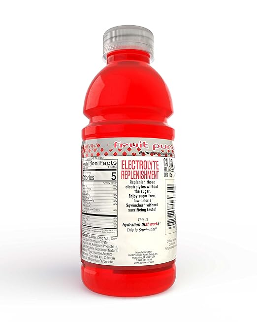 Sqwincher Zero Activity Drink Bottles| Fruit Punch Flavored | Sugar Free | Low Calorie | Low Sodium | Ready-To-Drink | Electrolyte Replenishment Hydration Drink | 20 oz (Case of 24)