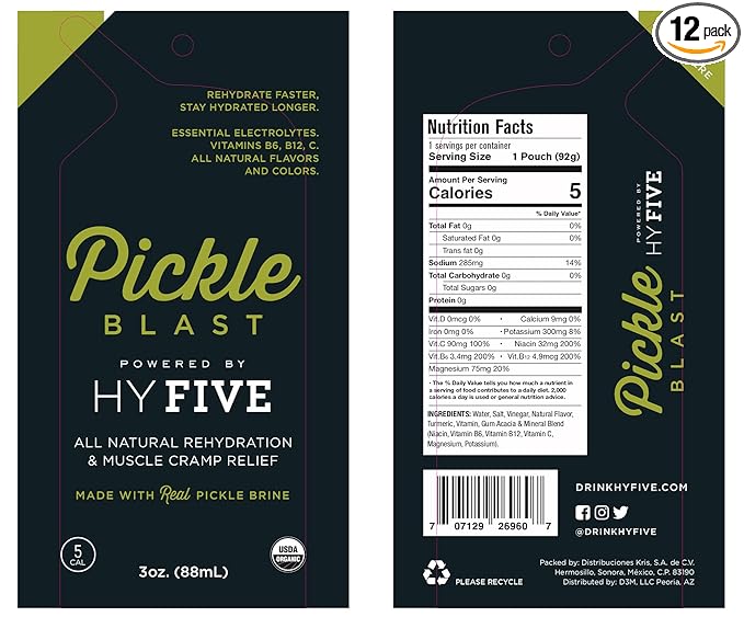 HYFIVE Pickle BLAST - Rehydrate Sports Electrolyte Drink - REHYDRATE FASTER. STAY HYDRATED LONGER - Muscle Cramp Relief (Pickle 3 fl. oz. - 12 Pack)