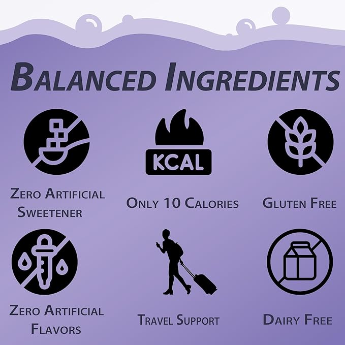 Bobelo Self Carbonating Hydration Drink | Lavender Lemonade 15 Count | Low Calorie Electrolytes Powder Packets Drink Mix | Sparkling Water &amp Soda Alternative | Keto Friendly | Water Enhancer Suga