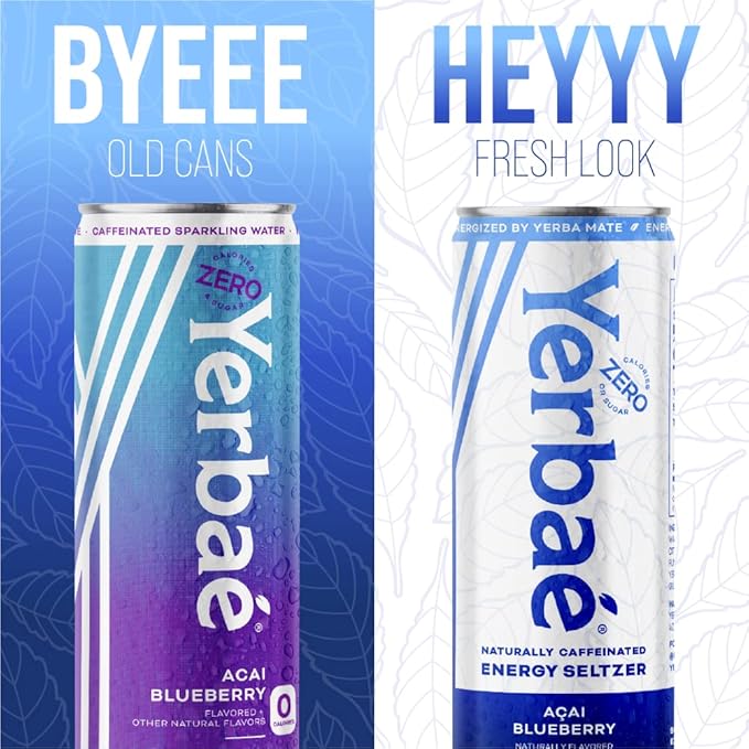 Yerbaé Energy Seltzer - Acai Blueberry No Sugar/Calories/Carbs. Energized by Yerba Mate Naturally Caffeinated Plant-Based Healthy Alternative to Coffee Sugary Sodas Pack of 12 12oz cans