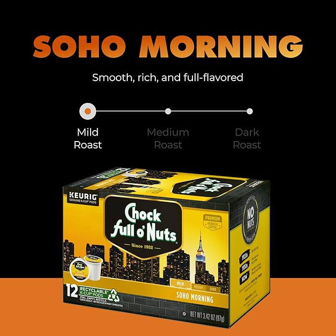 Chock Full o' Nuts Variety Pack Keurig K-Cup Pods for Keurig Brewers – Premium Arabica Mild Medium and Dark Roast – Single Serve – 4 Packs of 12 K-Cup Pods