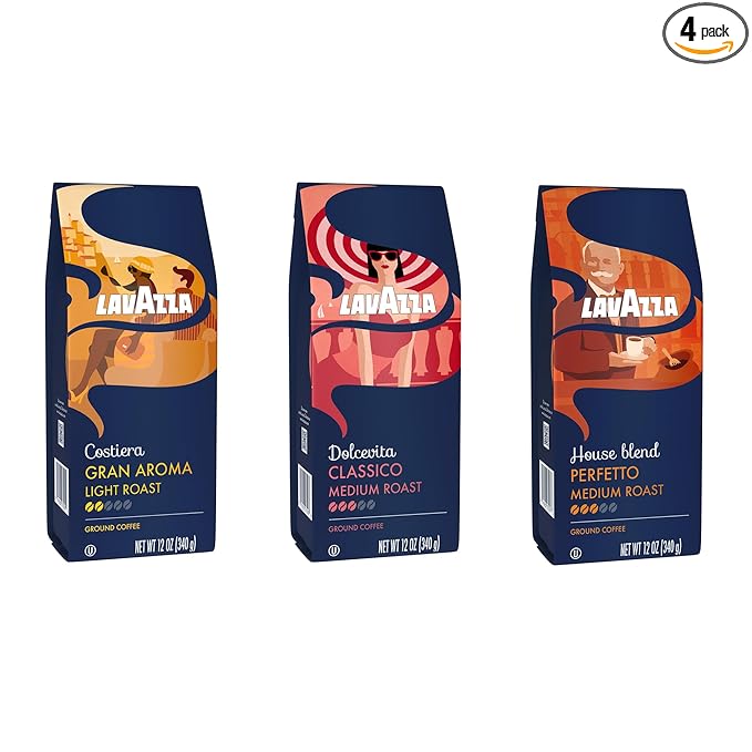 Lavazza Ground Coffee Selection: Classico Granaroma Perfetto (3 x 12 oz Bags)