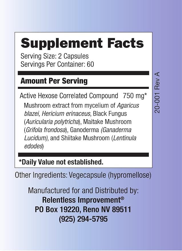 Active Hexose Correlated Compound Natural Immune Support Mushroom Extract Blend 120ct Support for Viral NK Cell &amp Immune Boost Compare to AHCC