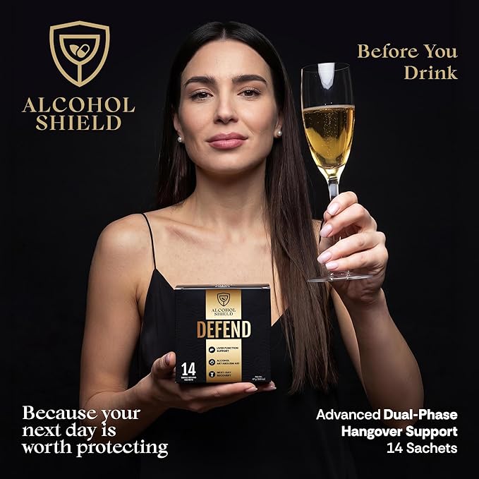 Defend Hangover Supplement | Pre-Drinking Formula with DHM + NAC | Feel Better After Drinking | Alcohol Recovery &amp Liver Support | Electrolytes B Vitamins &amp Probiotics | 14 Sachets