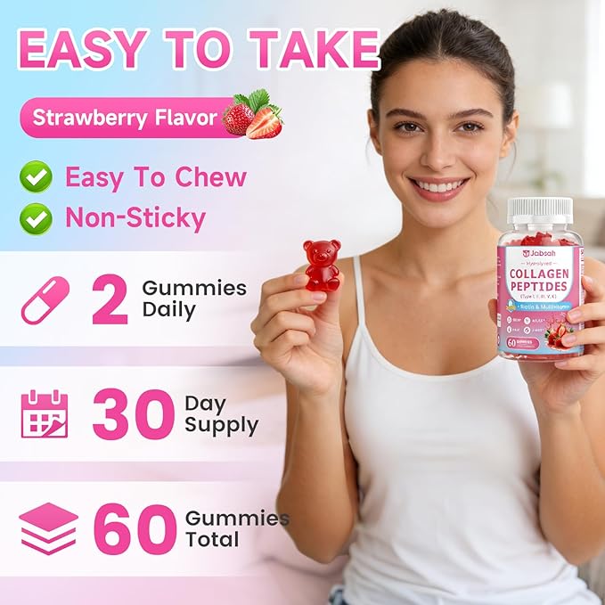 Collagen Gummies for Women &amp Men Hydrolyzed Collagen Peptides(Type I II III V X) with Biotin Hyaluronic Acid MultiVitamins Supports Healthy Skin Thick Hair &ampStrong Nails Sugar Free