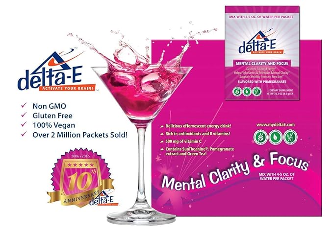 Delta-E Mental Clarity &amp Focus! Energy Drink Non-GMO 100% Vegan &amp Gluten Free (30 Packets)