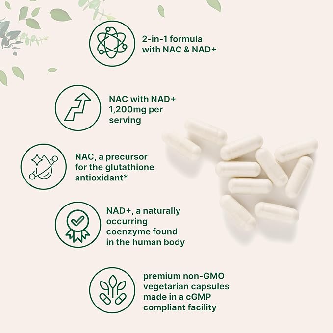Micro Ingredients NAC with NAD+ 240 Vegetarian Capsules | 1200 mg Per Serving | 2-in-1 N-Acetyl-L-Cysteine with Nicotinamide Adenine Dinucleotide | Non-GMO cGMP Manufactured