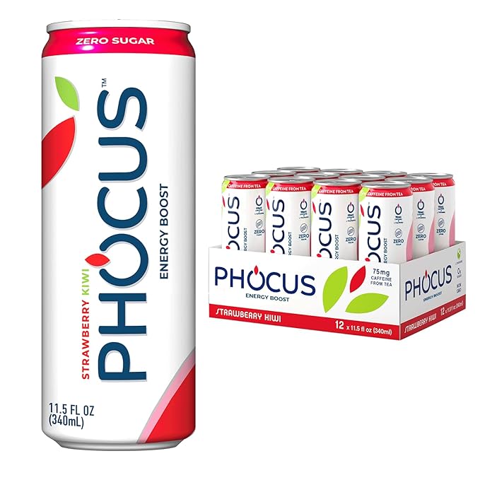 Phocus Energy Boost Crisp Apple &amp Strawberry Kiwi Bundle | 11.5 Fl oz (Pack of 24) | No Sugar | 75mg Caffeine + L-Theanine | 0 Calories