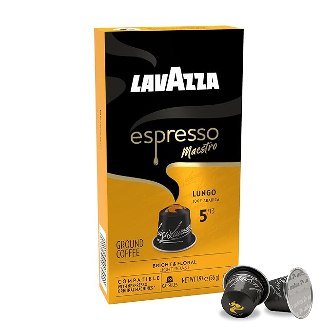 Lavazza Espresso Maestro Lungo Aluminum Capsules Compatible with Nespresso* Original Machines Light Espresso Roast 100% Arabica (60 Capsules)