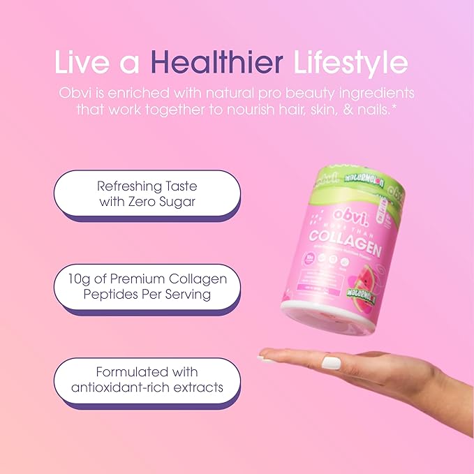 Obvi More Than Collagen Powder | Supports Healthy Hair Skin Nails Joints Gut | Grass-Fed Multi Collagen Supplement with Hyaluronic Acid Biotin Keratin | Watermelon 25 Servings