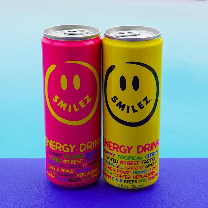 Smilez Energy Drink Variety Pack Tropical Citrus/Island Berry 12 Fl Oz Cans (Pack of 12)