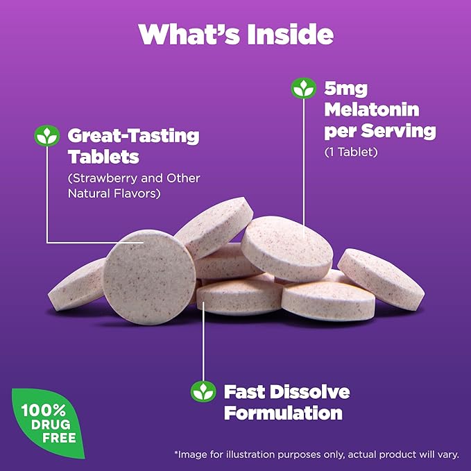 Natrol Melatonin 10mg 200 Tablets &amp 5mg 200 Tablets Strawberry-Flavored Fast-Dissolve Sleep Support Dietary Supplement Bundle