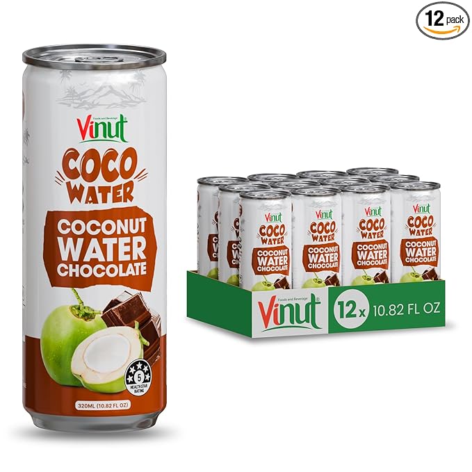 VINUT Chocolate Coconut Water Dairy Free Plant-Based Milk Alternative Creamy Cocoa Flavor Lactose Free &amp Low Calorie Non-GMO 10.8 fl oz (320ml) Cans (Pack of 12)