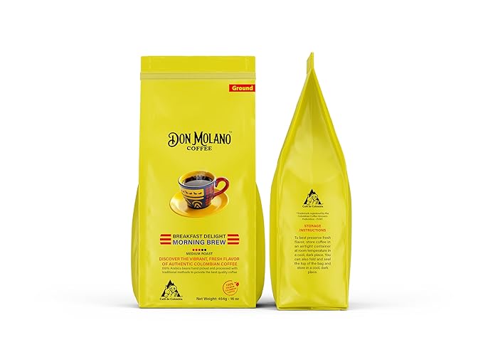 Don Molano Coffee Breakfast Delight Morning Brew Ground Coffee Medium Blonde Roast 16oz - Premium Colombian Coffee Halal Certified – Awakens your senses with some of Colombia’s finest and most vibran