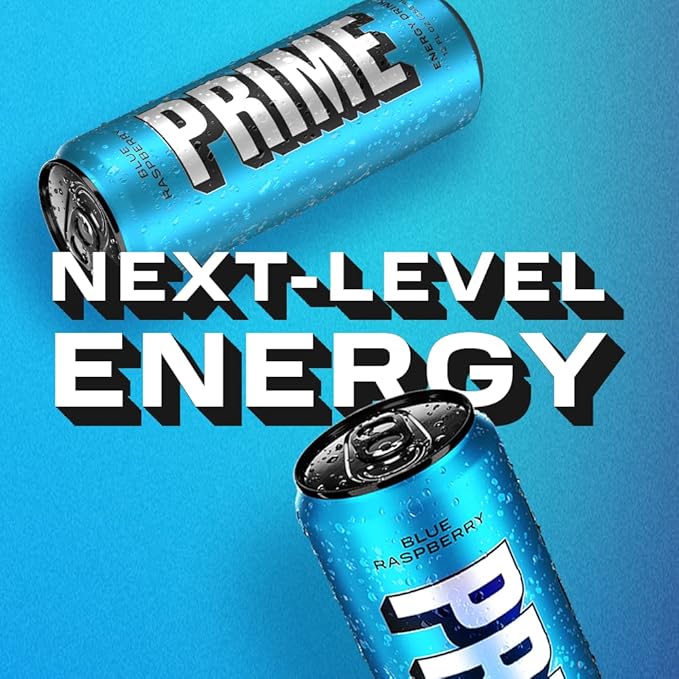 PRIME Energy BLUE RASPBERRY | Zero Sugar Energy Drink | Preworkout Energy | 200mg Caffeine with 355mg of Electrolytes and Coconut Water for Hydration| Vegan | Gluten Free |12 Fluid Ounce | 24 Pack