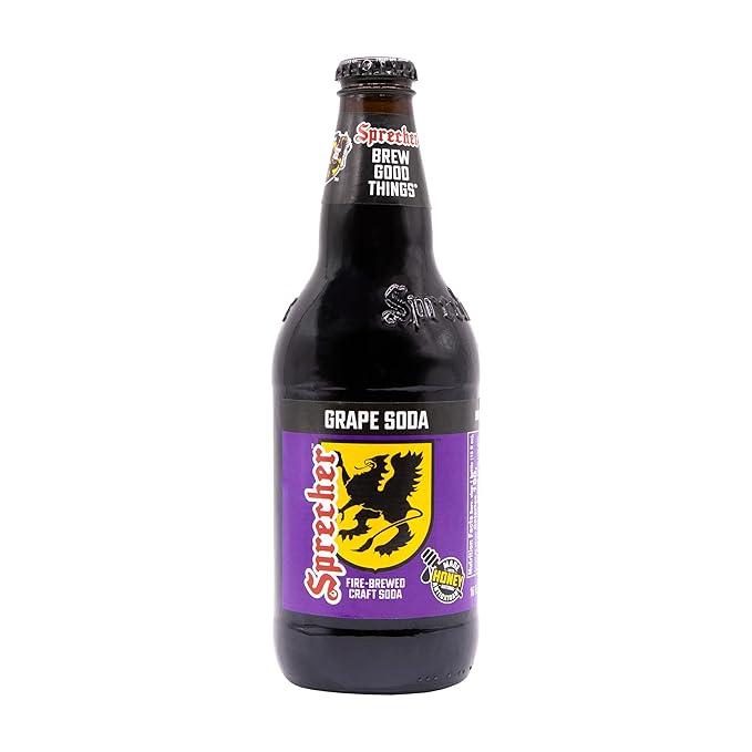 Sprecher Grape Soda in 16 fl oz Glass Bottles (24 Pack) Fire Brewed Craft Soda with Real Honey Bold Juicy Grape Flavor Naturally Flavored Gourmet Soft Drink