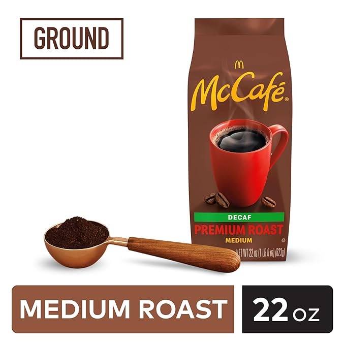 McCafe Premium Roast Decaf Ground Coffee Medium Roast Decaffeinated Premium Quality Responsibly Sourced Kosher Certified 22oz. Bag