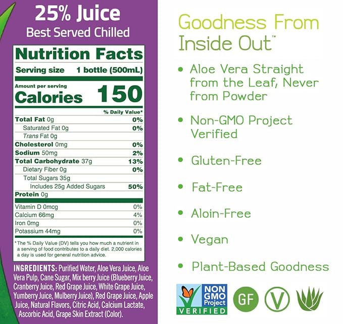 ALO Aloe Vera Juice Drink | SPRING - Aloe Vera + Mixed Berry | 16.9 fl oz Pack of 12 | Plant-Based Drink with Real Aloe Pulp