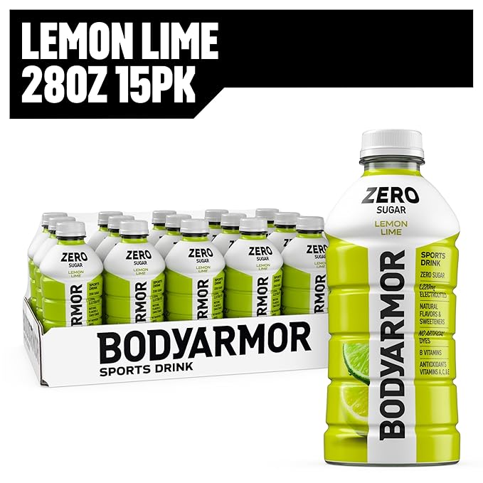BODYARMOR ZERO Sugar Lemon Lime Electrolyte Drink Natural Flavors 28 Fl Oz Bottles (15 Pack) B Vitamins &amp Antioxidants Sugar Free Hydration