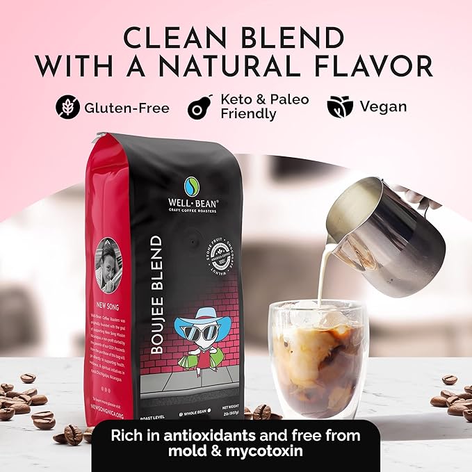 Well-Bean Coffee - Boujee Blend Coffee Beans Brazil Colombia and Honduras Coffee Blend Antioxidant Rich Whole Bean Coffee Gluten-Free Keto Coffee Dark Roasted Coffee 2 lb