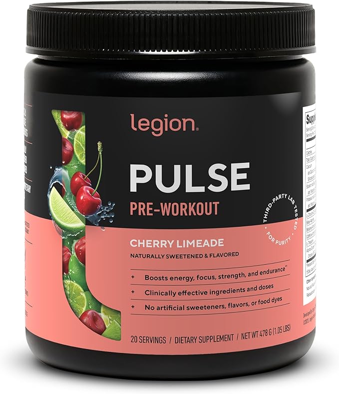 LEGION- All Natural Nitric Oxide Preworkout Drink to Boost Energy Creatine Free Naturally Sweetened Beta Alanine Citrulline Alpha GPC (Cherry Limeade)