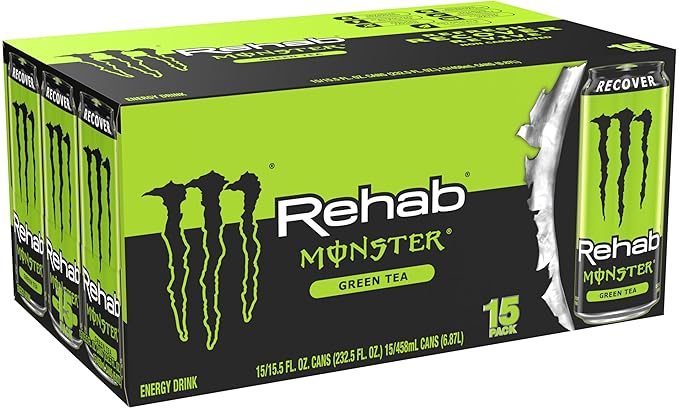Monster Energy Rehab Green Tea + Energy Energy Drink 15.5 Ounce | Energy Iced Tea Pack of 15