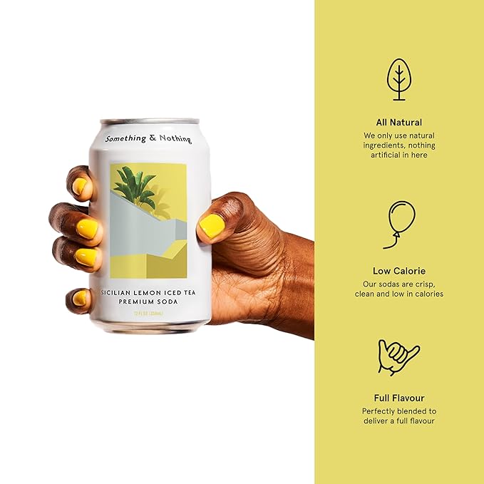 Something &amp Nothing Flavoured Sparkling Water - Lightly Carbonated Full Flavoured with Added Grape &amp Lemon Juice | Vegan &amp Low Calorie Soda with Rooibos| 355ml Cans Pack of 12 (Sicilian