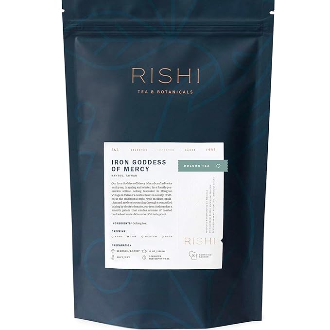Rishi Tea Iron Goddess of Mercy Oolong Tea - Organic Caffeinated Loose Leaf Artisan Ball-Rolled Tawianese Oolong - 16 Ounces 50+ Servings